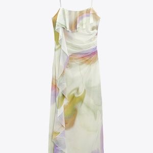 Zara limited edition ruffled tulle printed dress
